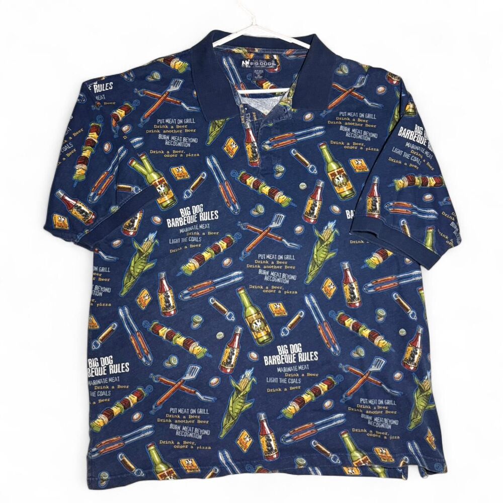 Big dogs Men's Blue Barbecue Rules blue Hawaiian shirt Size 3XL Big & Tall Y2K